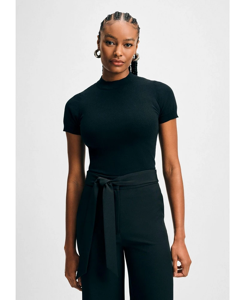 Isaac Mizrahi Women's Mock Neck Short Sleeve Sweater Top