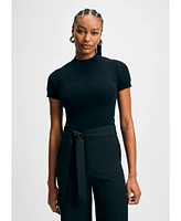 Isaac Mizrahi Women's Mock Neck Short Sleeve Sweater Top