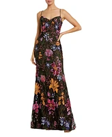 Mac Duggal Women's Spaghetti Strap Floral Embroidered Gown