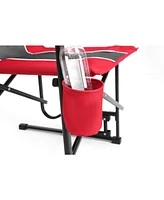 Red portable folding rocker camping chair with drink holder