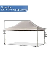 10x15 Pop Up Canopy Tent, Uv Waterproof, Adjustable Height, Khaki