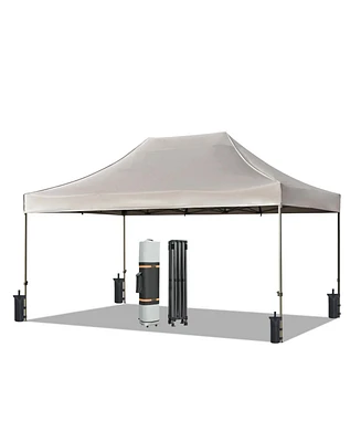 10x15 Pop Up Canopy Tent, Uv Waterproof, Adjustable Height, Khaki