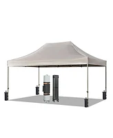 10x15 Pop Up Canopy Tent, Uv Waterproof, Adjustable Height, Khaki