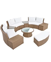 10-Pc Outdoor Rattan Sectional Sofa Set, White