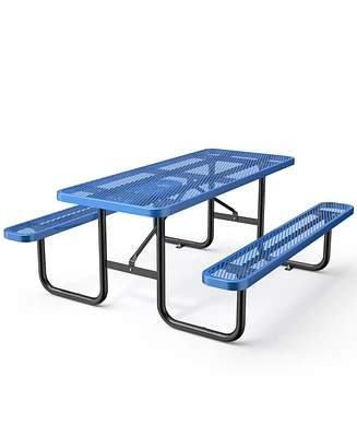 72" Expanded Metal Rectangular Picnic Table, Blue