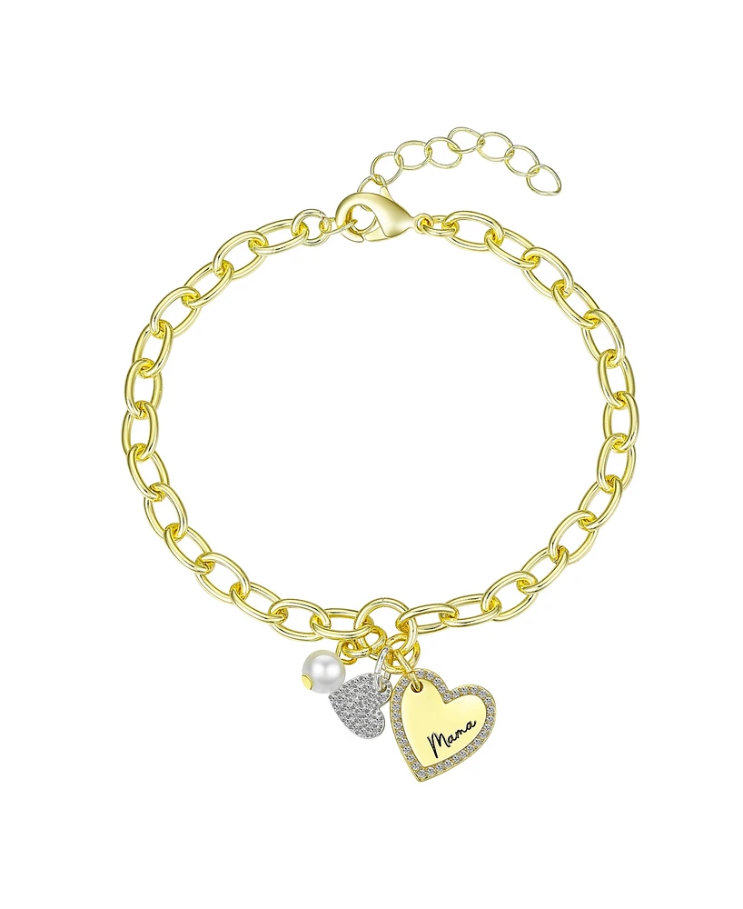 Unwritten Cubic Zirconia Heart and Mother of Pearl Mama Link Chain Bracelet