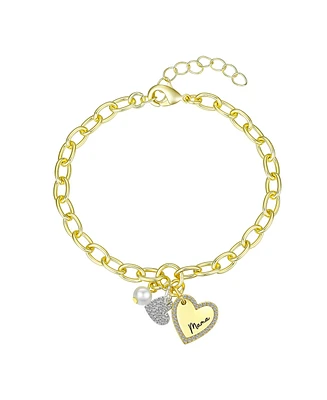 Unwritten Cubic Zirconia Heart and Mother of Pearl Mama Link Chain Bracelet