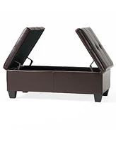 Tufted Leather Storage Ottoman - Dual Opening Tray Top