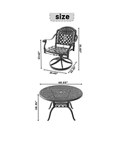 5-Pc Cast Aluminum Dining Set, 4 Swivel Chairs, 48" Round Table, Black Frame