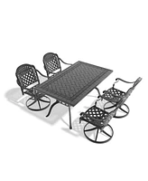 5-Pc Cast Aluminum Dining Set, 4 Swivel Chairs & Rectangular Table, Black Frame