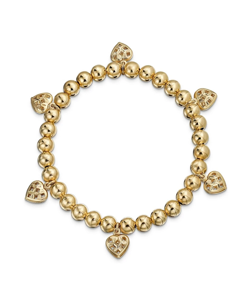 Bling Jewelry Multi Heart Dangle Charms Stretch Bracelet Yellow Gold Plated Brass 6.5 To 7.5 Inch
