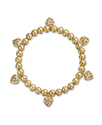 Bling Jewelry Multi Heart Dangle Charms Stretch Bracelet Yellow Gold Plated Brass 6.5 To 7.5 Inch