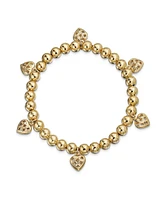 Bling Jewelry Multi Heart Dangle Charms Stretch Bracelet Yellow Gold Plated Brass 6.5 To 7.5 Inch