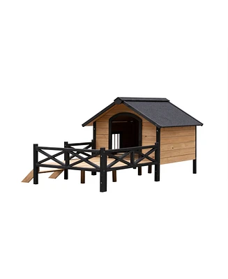 Outdoor Large Wooden Cabin House Style Wooden Dog Kennel with Porch