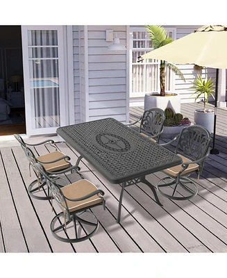 5-Pc Cast Aluminum Dining Set, 4 Swivel Chairs & Rectangular Table, Black Frame
