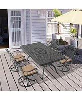 5-Pc Cast Aluminum Dining Set, 4 Swivel Chairs & Rectangular Table, Black Frame