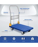 Platform Truck with 440lb Weight Capacity and 360 Degree Swivel Wheels, Foldable Push Hand Cart for Loading and Storage