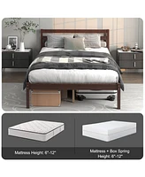 Twin Size Wood Platform Bed Frame with Headboard