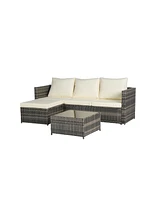 3-Piece Patio Set, Woven L-Shaped Sectional, Sofa, Lounger & Coffee Table