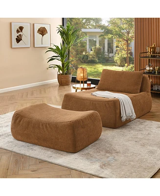 Large orange beanbag sofa with pillow & ottoman