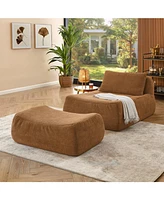 Large orange beanbag sofa with pillow & ottoman