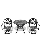 3-pc Cast Aluminum Dining Set, 2 Swivel Chairs & 35" Round Table