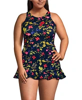 Lands' End Plus High Neck Racerback Tankini Top