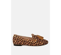 Niloha Studs & Tassels Detail Leopard Loafers
