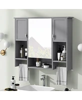 35'' x 28'' Modern Wall Mounted Bathroom Storage Cabinet, Bathroom Wall Cabinet with Mirror, Medicine Cabinet with Towels Bar
