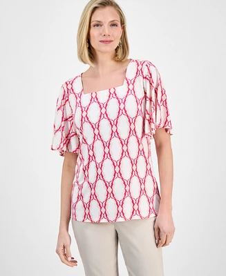 Jm Collection Women's Printed Square-Neck Top, Exclusively at Macy's