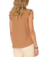 Democracy Women's Ruffled Cap-Sleeve Striped Knit Top