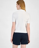 Tommy Hilfiger Women's Cotton Scalloped-Stripe Keyhole Polo
