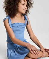 With Jules Big Girls Tie Shoulder Smocked Top Bow Waistband Skirt