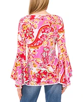 Sam & Jess Women's Printed Boat-Neck Bell-Sleeve Top