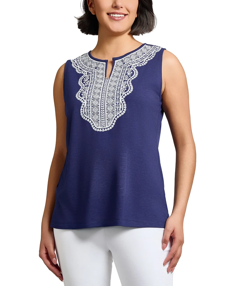 Jones New York Women's Textured Lace-Print Sleeveless Top