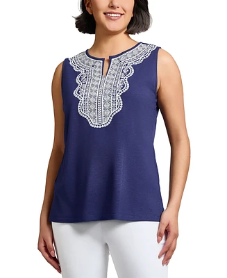 Jones New York Women's Textured Lace-Print Sleeveless Top