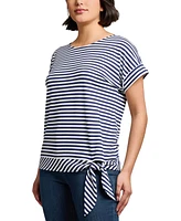 Jones New York Women's Striped Dolman-Sleeve Tie-Waist Top