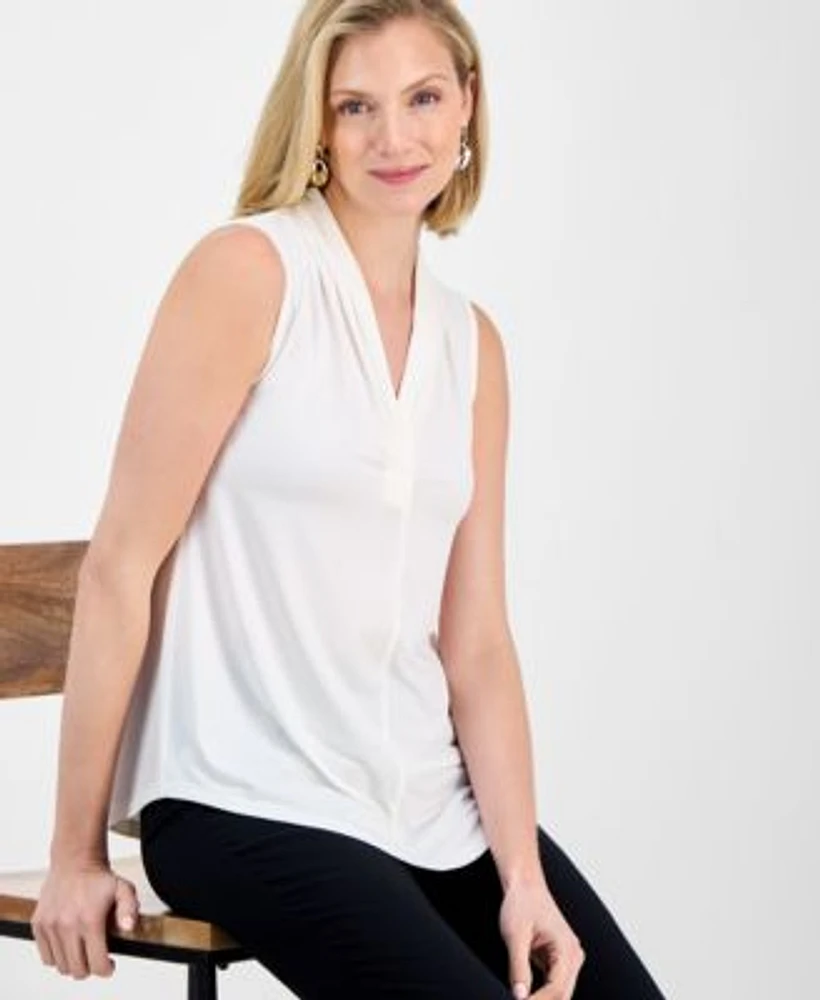 Jm Collection Womens V Neck Sleeveless Knit Blouse Xs Pxl Exclusively At Macys