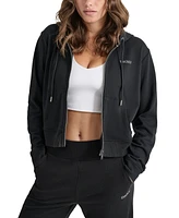 Dkny Sport Women's Cotton-Blend Stud-Logo Full Zip Hoodie