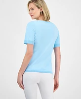Jm Collection Women's Printed Mixed-Media Sweater, Exclusively at Macy's