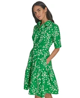 Calvin Klein Women's Cotton Belted Ditsy-Print Shirtdress