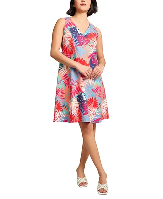 Jones New York Women's Printed V-Neck Sleeveless Trapeze Mini Dress
