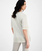 Jm Collection Women's V-Neck Short-Sleeve Shimmer Sweater, Exclusively at Macy's