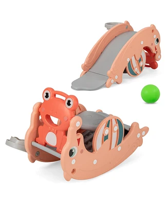 Gouun 3-in-1 Kids Slide Rocking Horse Set Convertible Toddler Slide with Basketball Hoop