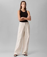 Calvin Klein Women's Cotton-Linen Pleated Wide-Leg Pants
