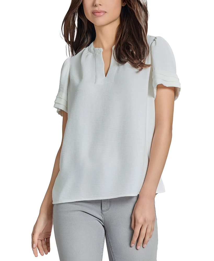 Jones New York Women's Split-Neck Pleated-Cuff Top