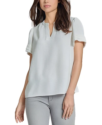 Jones New York Women's Split-Neck Pleated-Cuff Top