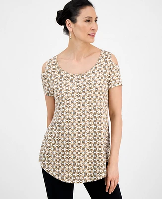 Jm Collection Women's Printed Short-Sleeve Cold-Shoulder Top, Exclusively at Macy's