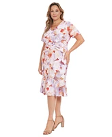London Times Plus Floral-Print Twist-Front Midi Dress