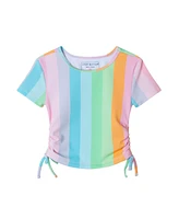 Andy & Evan Little Girls Toddler/Child Rainbow Print Textured Short Sleeve Rash Guard Set